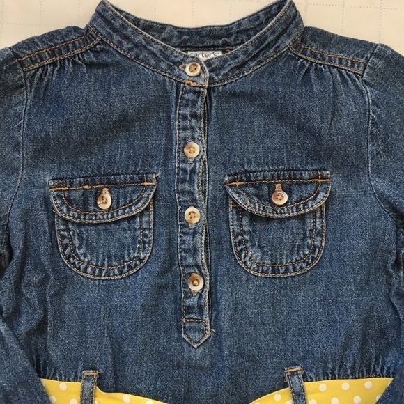 Carter's Toddler Girl's All Cotton Denim Blue Long Sleeves Half Button Up Dress - Picture 10 of 14